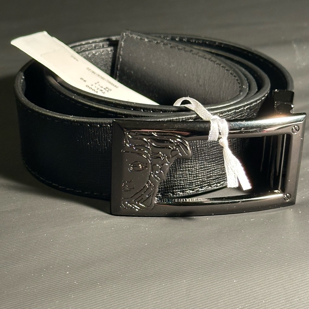Versace Collection Black Belt with Silver Buckle